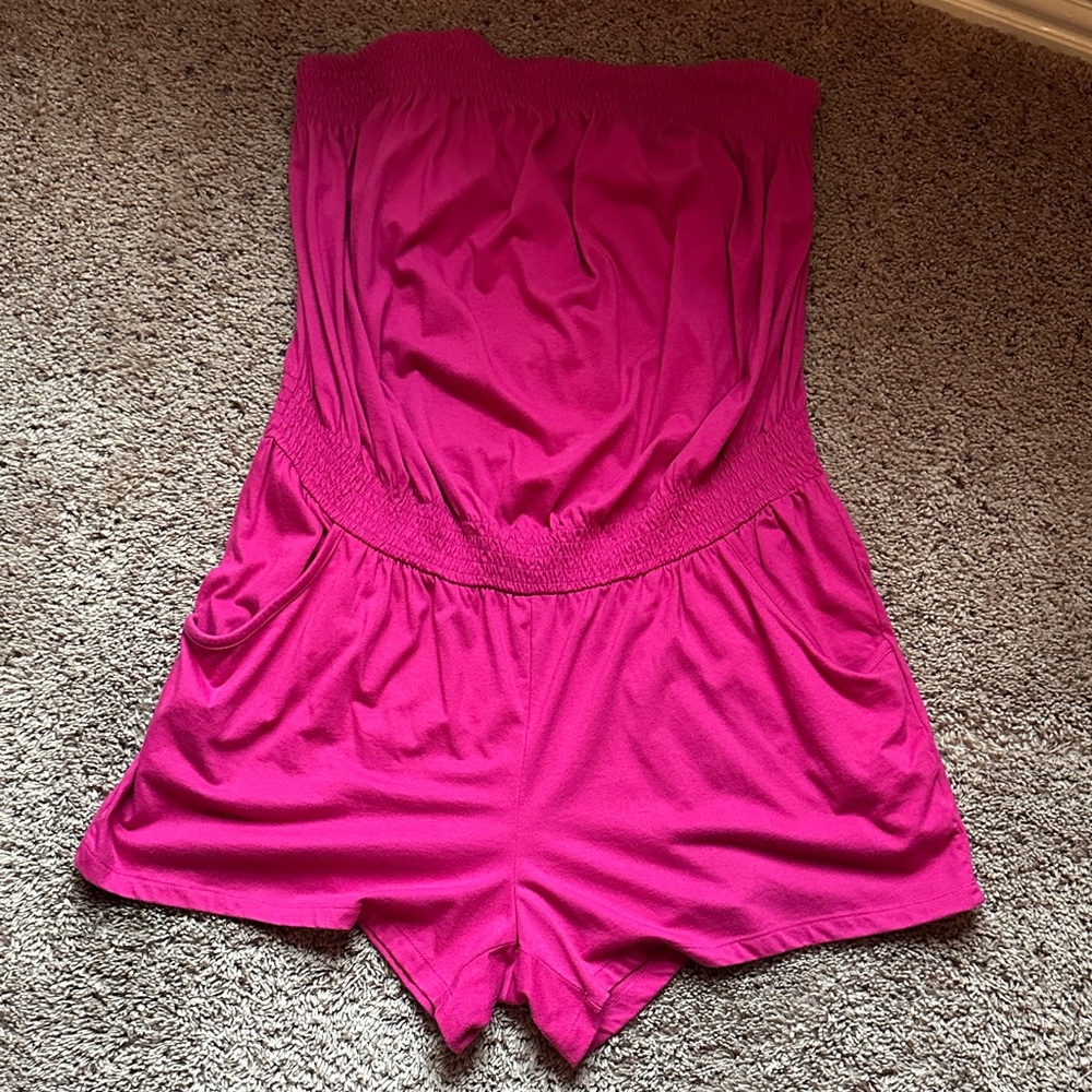 Hot Pink Strapless One-Piece Romper